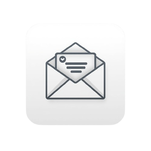 Icon of an open envelope with a heart and text inside on a white background